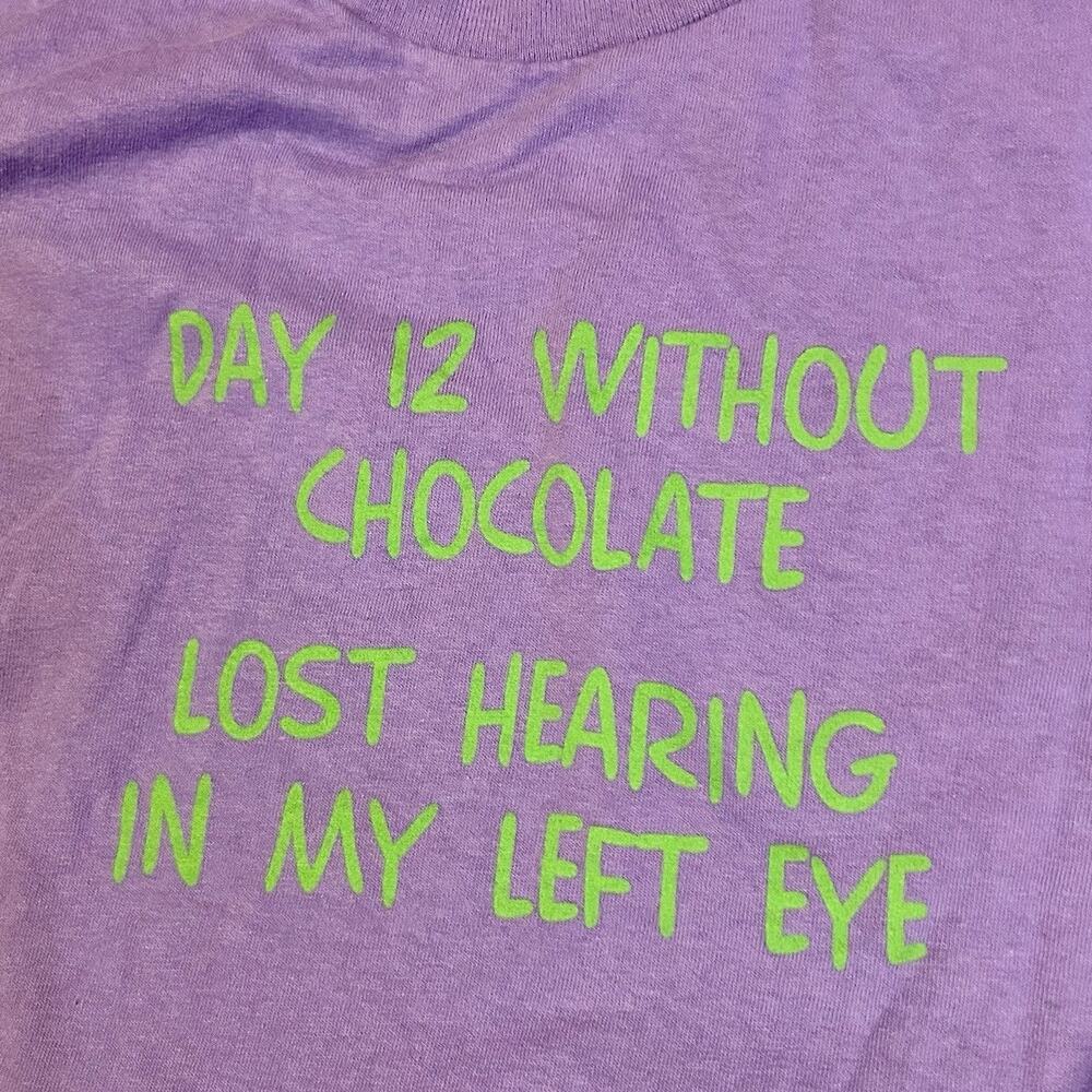 Funny Graphic Tee “Day 12 Without Chocolate” Blue Unisex Adult Large